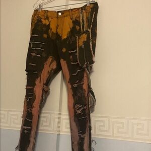 MNML Distressed Slim Jeans - orange and Brown